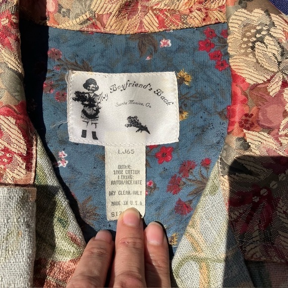 Vintage 80's My Boyfriends Back Floral Tapestry prairie Blazer jacket womens L - Picture 3 of 11